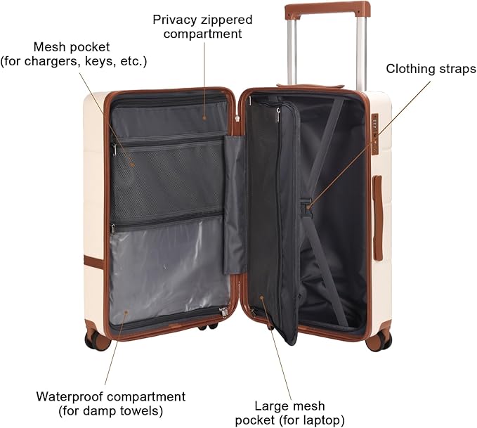 Luggage Sets, 2 Piece Suitcase set with wheels Tsa Lock 20/24 inchi Hardshell Waterproof Travel Suitcases luggage for Women/Men/Family (White)