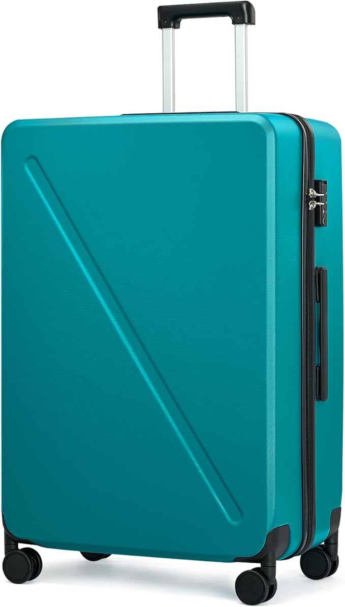 MILADA 28 Inch Large Checked Luggage, Hard Shell Suitcase with 360° Spinner Wheels, TSA Approved Lock, Lightweight Durable Hardside Travel Suitcase for Long Trips, Caribbean Blue