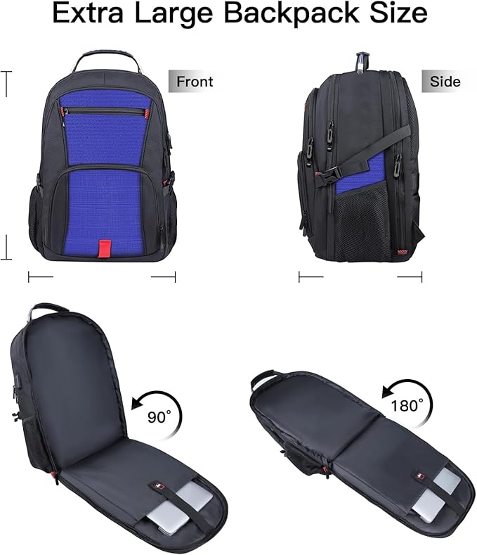Travel Laptop Backpack, 18.4 Inch Laptop Backpacks for Men Women, 55L Anti Theft Water Resistant College Bussiness TSA Airline Approved Work Computer Backpack, Dark Blue
