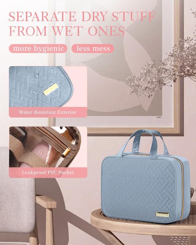 HOTOR Travel Toiletry Bag - Hanging Toiletry Bag for Women & Men, Makeup Bag/Big Comparment, Waterproof for Travel Accessories, Travel Essentials, Medium, Light Blue