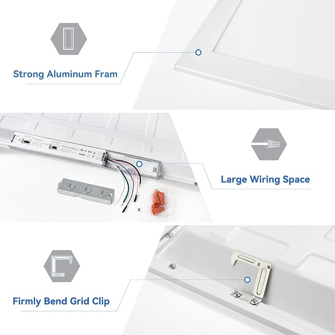 CycevSun 2x4 LED Flat Panel Light Drop Ceiling, 0-10V Dimmable, 4-Pack | 40/50/60W Selectable, Up to 6600LM, 4CCT 3000K 4000K 5000K 6000K, 100-277V, ETL Listed, 5-Year Service, Office Commercial