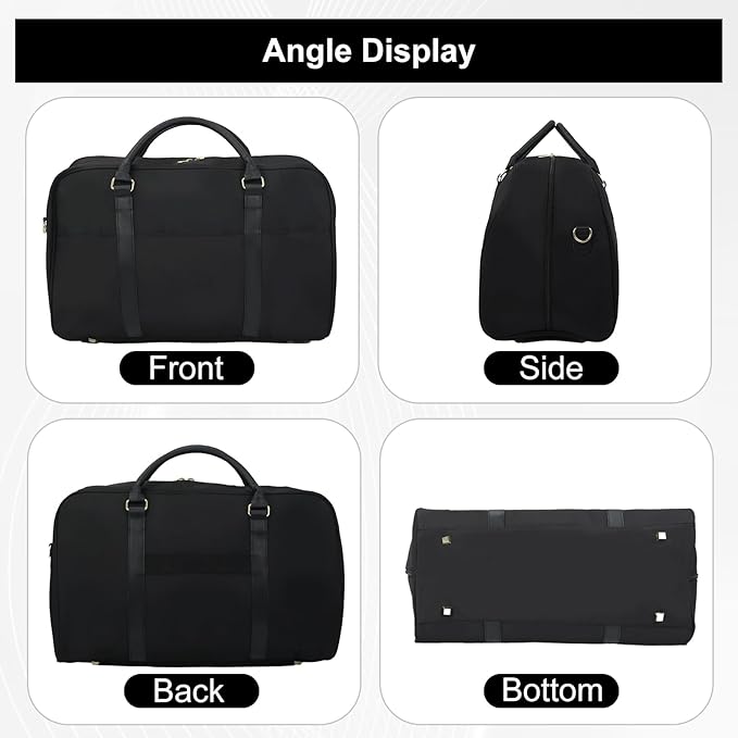 Travel Duffle Bag for Women & Men - Weekender Overnight Bag, Large Carry-On Gym Bag, Sports Duffel, Hospital Bag, Yoga Tote,Work Bag & Trolley Sleeve (Black)