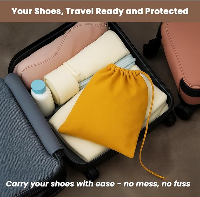 LFH Cotton Rich Shoe Storage Bags with Drawstring, Dustproof Breathable Reusable Organizer, Perfect For Travel, Dorm, Hotel, College, Gym, Easy to Carry, Machine Washable 12"x17" (Pack of 2) - Golden