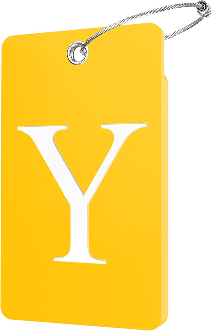 Gostwo 2 Pack Luggage Tags for Suitcases, 26 Initial Letter Travel Luggage Baggage Identification Labels ID Tag Fully Bendable Tags with Stainless Steel Loop (Yellow) (Letter Y)