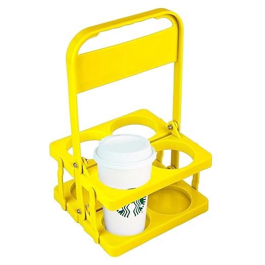 Bodaon 4 Cup Drink Carrier with Handle, Plastic Cup Carriers for Drinks, Drink Holder for Car, Take Out Delivery Drivers Accessories, Portable Foldable Reusable Mobile, Use for Food Delivery Bag