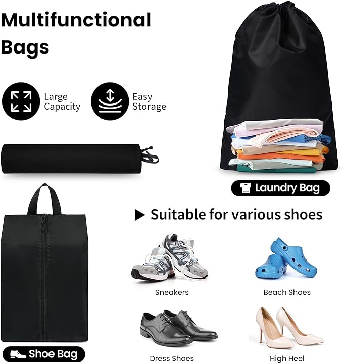 Mesh Packing Cubes for Travel, Durable Luggage Organizer with Sturdy Material and Double Zippers, Comprehensive Set for Travel Accessories Storage, 10 set, black
