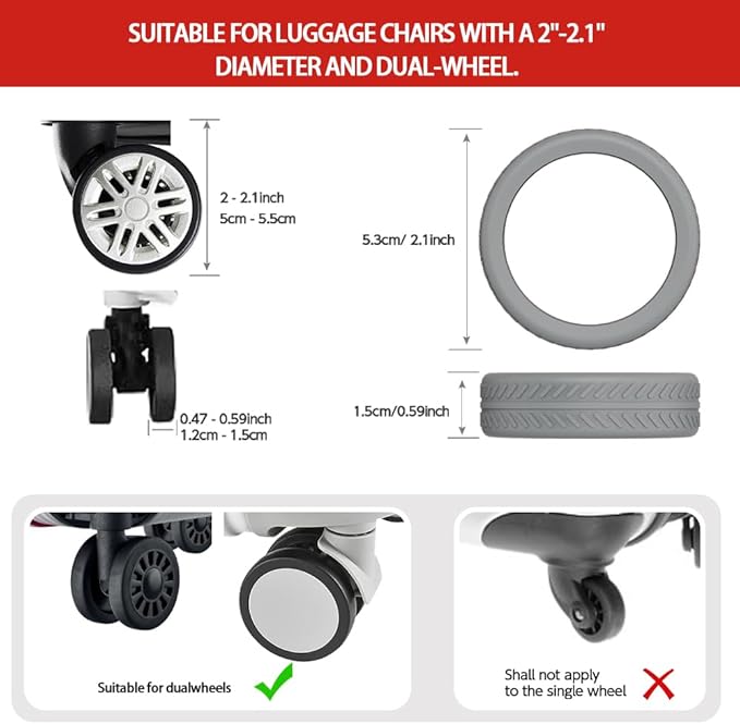 TUCANA Silicone Luggage Wheel Covers for Suitcases or Office Chair Caster, Elastic, Mute and Shockproof (Red)