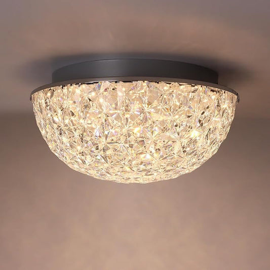 LED Ceiling Light Fixture Flush Mount, Crystal Chandelier Modern Ceiling Light for Kitchen, Hallway, Living Room, Foyer, Closet, 12In 15W 1640LM, 3/4/5000K CCT Selectable, Dimmable