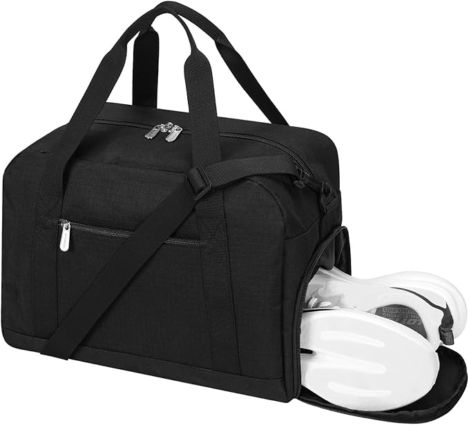 Small Gym Bag 14 inch lightweight Carry On Mini Duffel Bag with Shoe Compartment for Travel Sport - Black