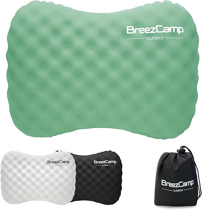 Camping Pillow with Soft Cover, Lightweight Inflatable Pillow for Neck Lumbar Support,Upgrade Backpacking Pillow,Washable Travel Air Pillows for Hiking, Backpacking, Airplane, Beach, Green