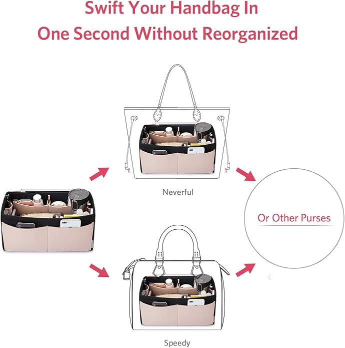ZTUJO Felt Purse Organizer, Multi Pocket Bag in Bag Organizer For Tote & Handbag Shaper, Speedy 30, Speedy 35 and Speedy 40