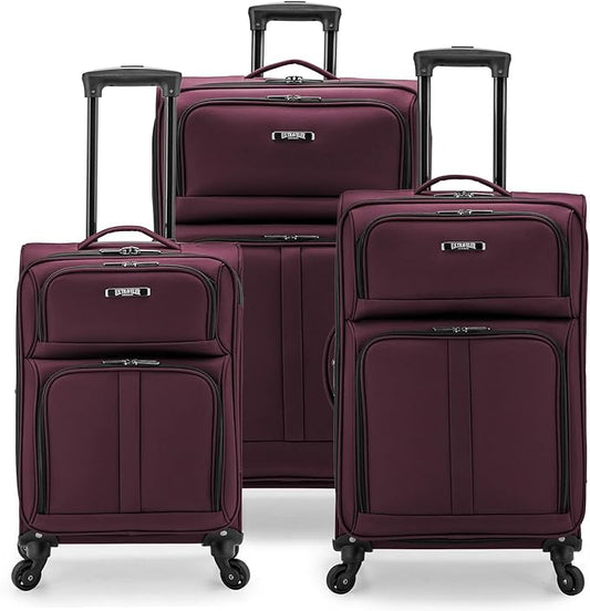 U.S. Traveler Anzio Softside Expandable Luggage with Spinner Wheels, Burgundy, 3-Piece Set (22/26/30)