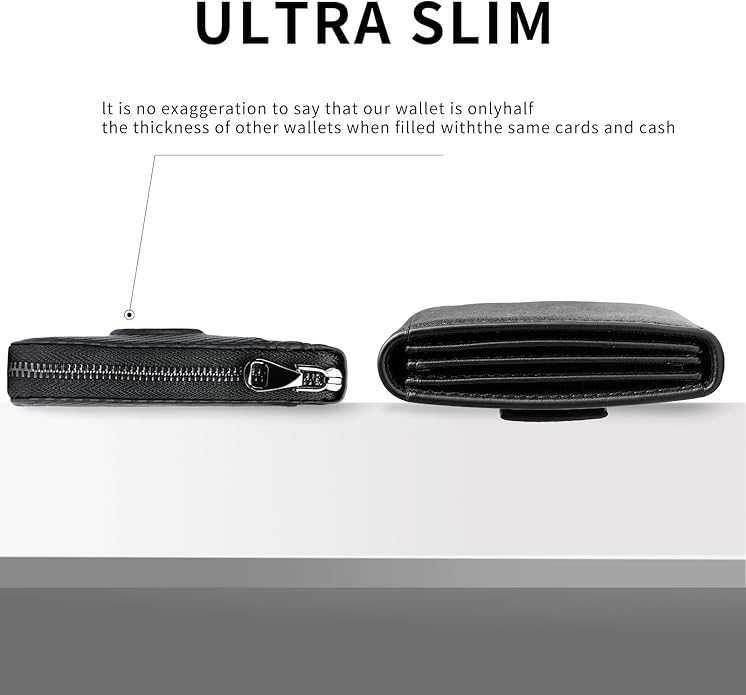 Men’s RFID Blocking Zipper Large Dimensions Wallet with 2 ID Windows - Large Capacity Design, 13 Credit Card Slots