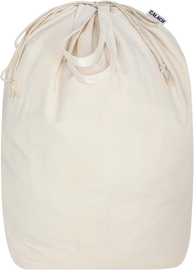 Canvas Laundry Bags with Handles & Square Base18"Lx18"Wx27.6"H, Extra Large Heavy Duty Laundry Basket Hamper Liner, Washable Drawstring Dirty Clothes Bag Canvas Storage Sack (Beige XXL,1 Pack)