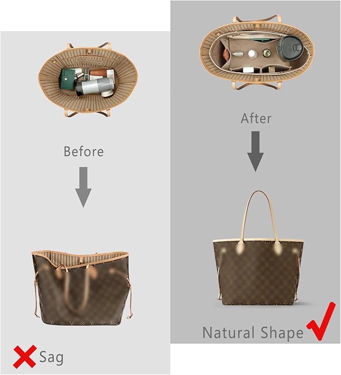 ZTUJO Purse Organizer Insert For Handbag & Tote Shaper,Tote Bag Organizer Insert For Speedy Neverful, 6 Sizes(Small, Silky Beige)