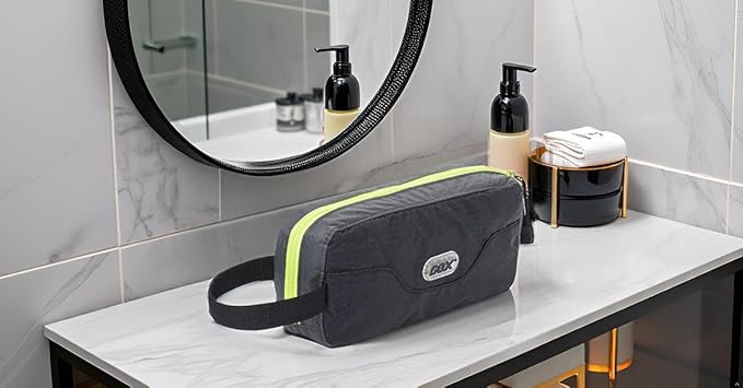 GOX Travel Small Toiletry Bag for Men Nylon Dopp Kit Medicine Bag Travel Organizer Pouch Shave Kits for Teens Toiletry Essentials Bathroom Compact (Black, 9.8 * 4.3 * 3.3 Inches)