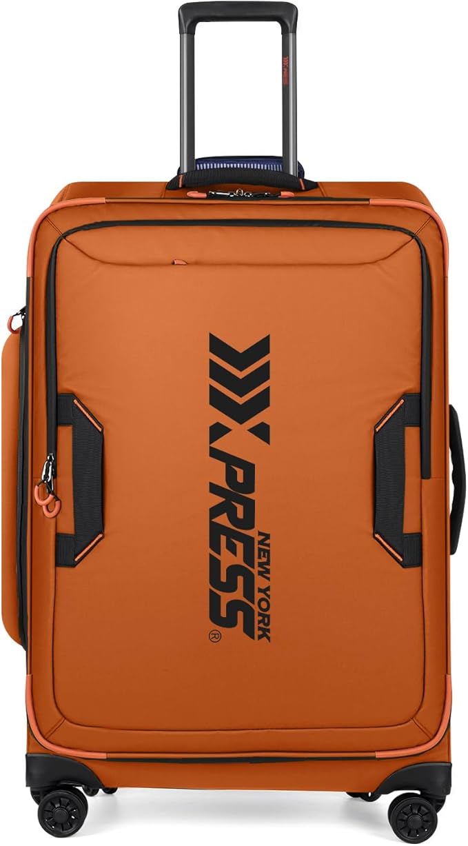 26'' Softside Rolling Luggage with Double Spinner Wheels,Waterproof,Lightweight Travel Suitcase for Men Women（Orange,26in）
