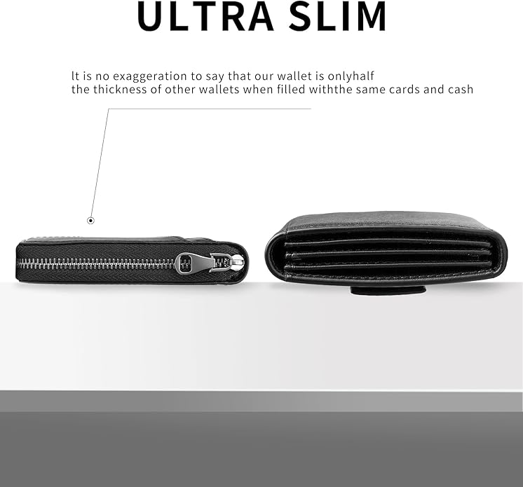 Men’s RFID Blocking Zipper Large Dimensions Wallet with 2 ID Windows - Large Capacity Design, 13 Credit Card Slots