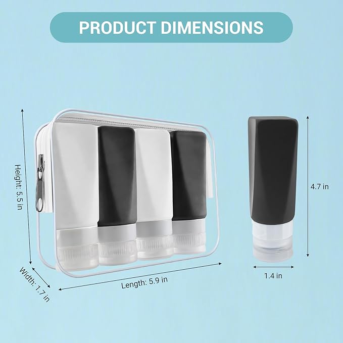 Travel Bottles Leak Proof,3 oz TSA Approved Silicone Squeezable, Refillable Containers Set for Toiletries Shampoo Conditioner Lotion (travel bottles black)