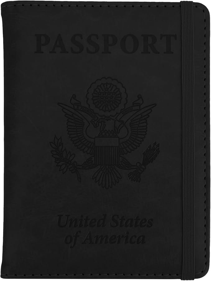 Passport Holder for Travel, Passport Holde Passport Cover Wallet Travel Passport Holders Must Haves for Women Men, PU Leather Passport Book Card Holder Case,Travelling Essentials, Black