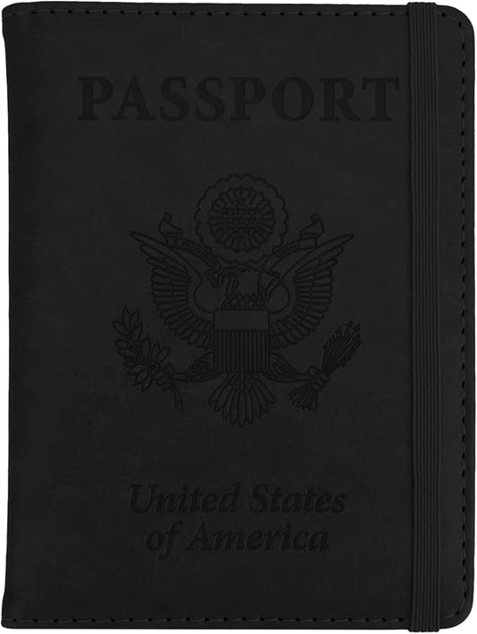 Passport Holder for Travel, Passport Holde Passport Cover Wallet Travel Passport Holders Must Haves for Women Men, PU Leather Passport Book Card Holder Case,Travelling Essentials, Black