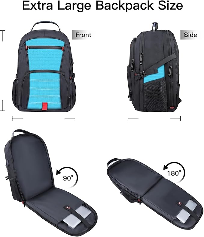 Extra Large Backpack, Travel Backpack, Sturdy TSA Water Resistant 17.3 Inch Carry on Backpacks, Anti Theft Business Computer Backpacks Gifts for Men Women, Lake Blue
