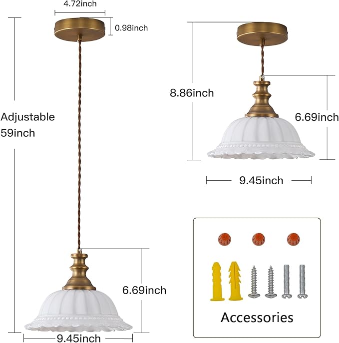 HDDFL Glass Pendant Lights Modern Pendant Lighting Fixtures Hanging Lamp for Kitchen Island Bedroom Dining Room Coffee Shop Hallway White and Brass