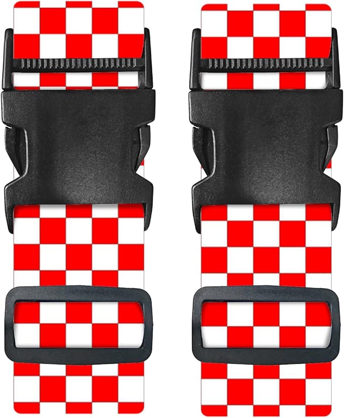 Nuxovilar Luggage Straps of 2 Set Red White Checkered Pattern, 1.96x90.5 inches - Luggage Straps for Suitcases, Suitable for Road Trips, Business Travel, Daily Commute