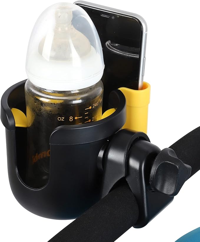 Accmor Stroller Cup Holder with Phone Holder, Bike Cup Holder, Universal Cup Holder for Uppababy Nuna Doona Strollers, 2-in-1 Cup Phone Holder for Stroller Bike Wheelchair Walker Accessory