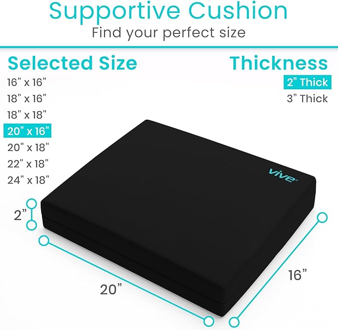 Vive Wheelchair Cushion - Gel Seat Pad for Coccyx, Orthopedic Back Support, Sciatica & Tailbone Pain Relief - Waterproof Cover + 4 Layer Foam Support & Comfort for Pressure Sore & Ulcers