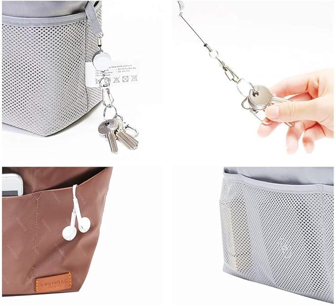 iN. Purse Organizer Insert with zipper, Nylon fabric Storage Bag with handles, for womens Handbags & Tote bags, neverfull, lightweight medium sized Brown