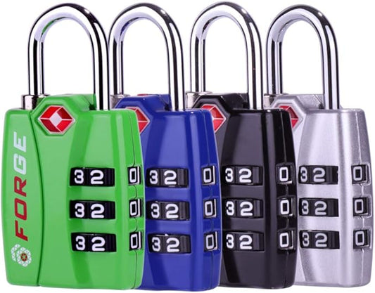 Forge Open Alert TSA Approved Luggage Locks - 3 Digit Combination, Easy Read Dials, Zinc Alloy Body - Ideal Travel Lock for Luggage, Suitcases, Bags & Toolboxes (4 Colors #1)