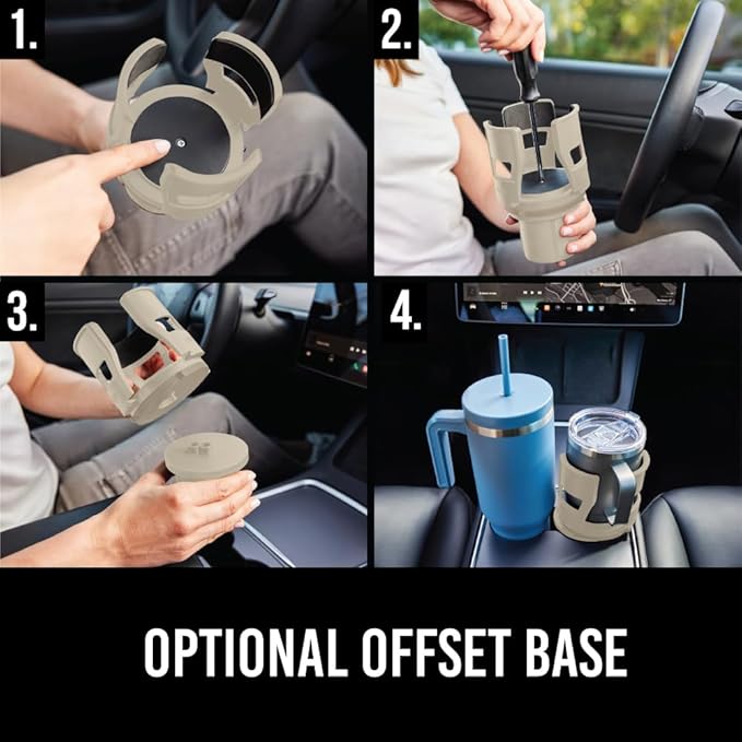 GORILLA GRIP Patent Pending Adjustable Car Cup Holder Expander, Keeps Water Bottle Secure, Expands to Fit 18 to 48 oz Large Bottles, Yeti, Owala, Stanley with Handle, Coffee Mug Insert for Cars, Tan