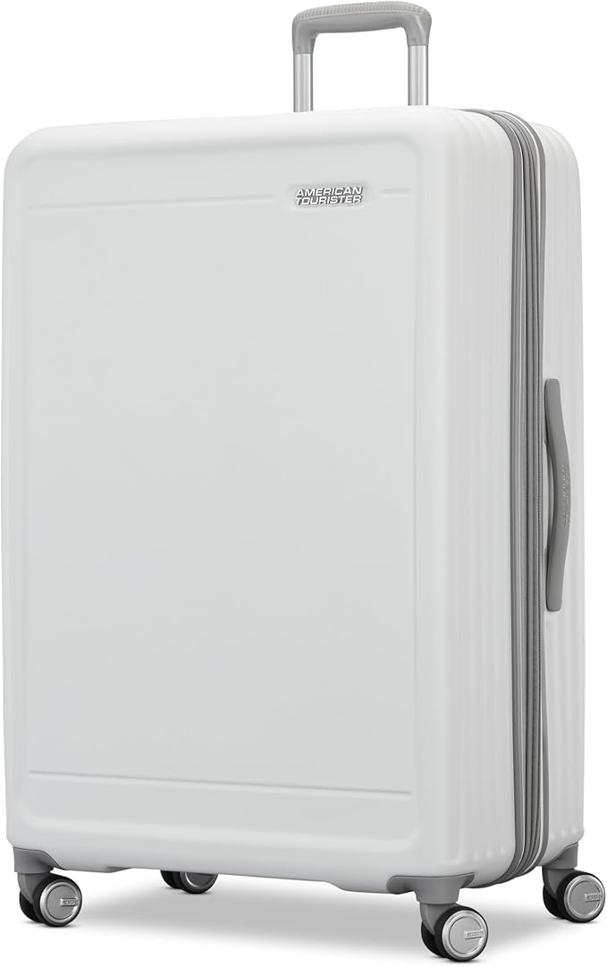American Tourister Fathead Large Checked Luggage - Customize with Favorite Sports or Character Decal - Durable ABS Hardshell with 1.5" Expansion - 360° Spinner Wheels - RightHeight™ Handle - White