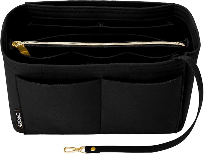 OPPOSHE Purse Organizer Insert for Handbags, Softened Felt Bag Insert Organizer for Tote, Compatible with LV, Coach, MK, Kate Spade, Goyard, Longchamp (Black, X-Large)