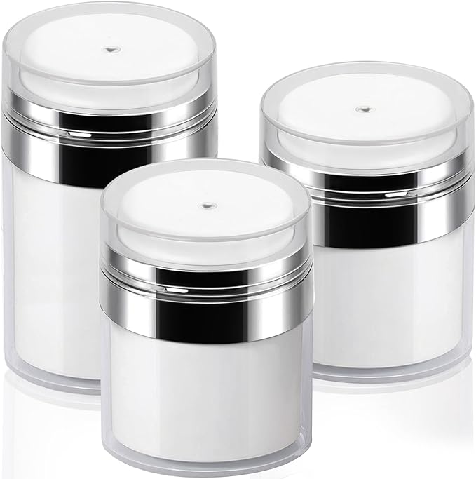 3Pack Lotion Dispenser with Pump, Airless Pumps Jars Mixed(1.0oz+1.7oz+3.5oz) Pump Bottle Dispenser Moisturizer Container, Empty Lotion Bottle Jar