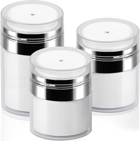3Pack Lotion Dispenser with Pump, Airless Pumps Jars Mixed(1.0oz+1.7oz+3.5oz) Pump Bottle Dispenser Moisturizer Container, Empty Lotion Bottle Jar