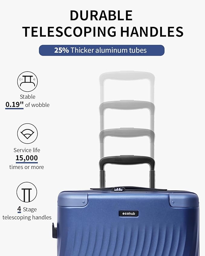 ECOHUB Hardside Expandable Carry On Luggage, Recycled PC 24" Rolling Luggage 26x16x11 Airline Approved with Spinner Wheels & TSA Lock, Lightweight Hardshell Travel Suitcase, 24inch Carry-on Blue