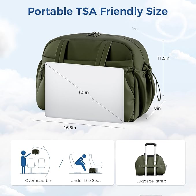 Gym Bag for Women, Puffer Travel Duffle Bag With Shoes Compartment & Wet Pocket, Carry On Tote Bag For Weekender, Overnight, Sport duffel bags for traveling (Green, Medium)