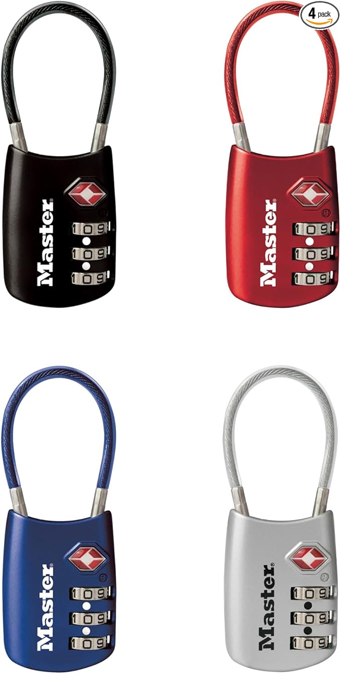 Master Lock Set Your Own Combination TSA Approved Luggage Lock, Travel Zipper Padlock is Perfect for Suitcases, Bags, or Backpacks, 4 Pack, Color May Vary, 4688EC4