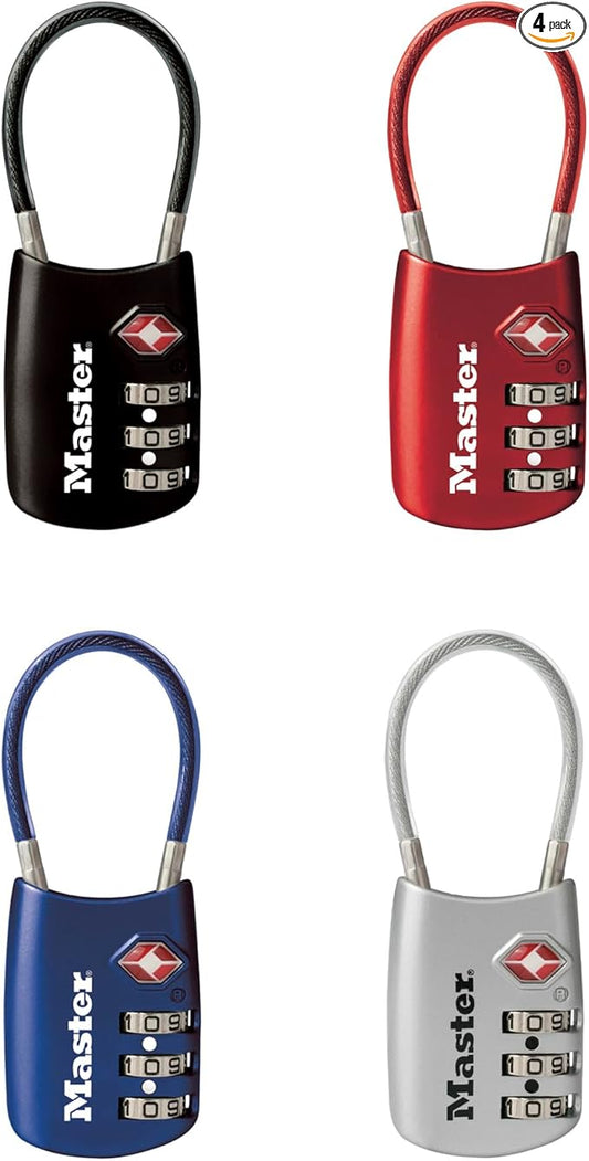 Master Lock Set Your Own Combination TSA Approved Luggage Lock, Travel Zipper Padlock is Perfect for Suitcases, Bags, or Backpacks, 4 Pack, Color May Vary, 4688EC4