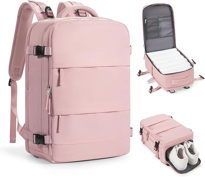 Travel Backpack for Women Airline Approved Carry on Backpack for Airplanes Mochila De Viaje Personal Item Travel Bag Spirit Airlines Personal Item Bag 18x14x8 Backpack for Traveling on Airplane Pink