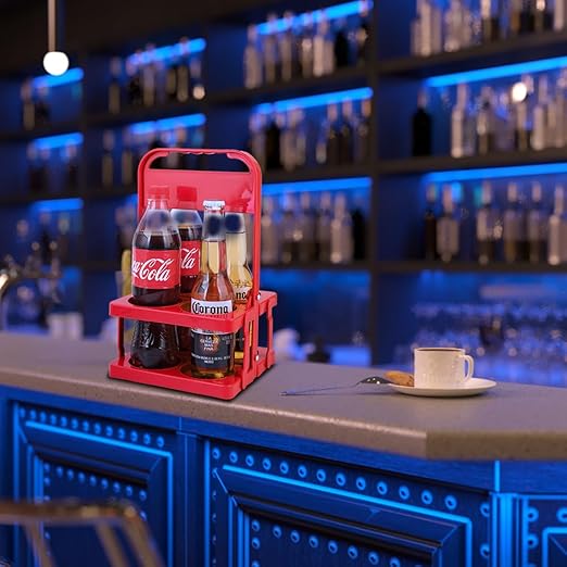 Bodaon 4 Cup Drink Carrier with Handle, Plastic Cup Carriers for Drinks, Drink Holder for Car, Take Out Delivery Drivers Accessories, Portable Foldable Reusable Mobile, Use for Food Delivery Bag, Red