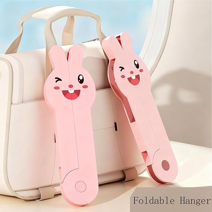 5-PCS Cute Bunny Shape Folding Clothes Hanger, Plastic Foldable Hanger for Travel, Space-Saving Closet Organizer for Adults, Portable Rabbit Design Hangers for Laundry and Wardrobe Storage