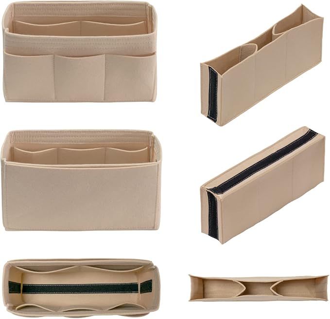 DailyPlus Purse Organizer Insert Felt Bag Organizer Handbag Organizer Insert Bag In Bag Organizer for Tote Purse Bag 14 Pockets Beige Slender Medium