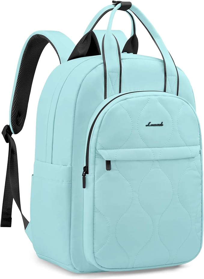 LOVEVOOK Laptop Backpack for Women, College Travel Backpack Puffer Womens Backpack for 15.6 Inch Laptop, Computer Water-Resistant Quilted Casual Daypack, Blue Green