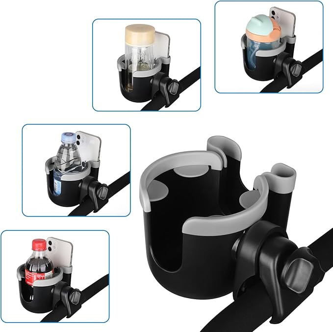 Accmor Stroller Cup Holder with Phone Holder, Bike Cup Holder, Universal Cup Holder for Uppababy Nuna Doona Strollers, 2-in-1 Cup Phone Holder for Stroller Bike Wheelchair Walker Accessory