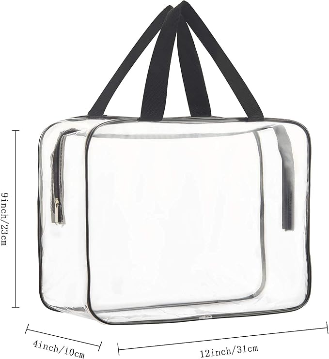 HAOGUAGUA 2-Piece Large Clear Makeup Cosmetic Organizer Bag, Plastic Tote Bags, Waterproof Transparent Handbag Purse