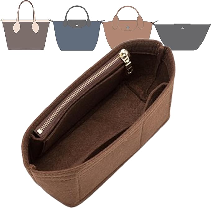 Doxo Purse Organizer Insert for Longchamp Mini/XS Handbags/Neverfull BB,Keeps Le pliage Mini Bags Neat And Shaped (XS/BB,Brown)