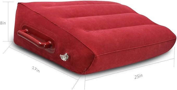 Wedge Shape Inflatable Pillow Portable Pack Sack with Handles Compressible Travel Pillow for Camping, Backpacking, Office, Road Trips, Home, Red